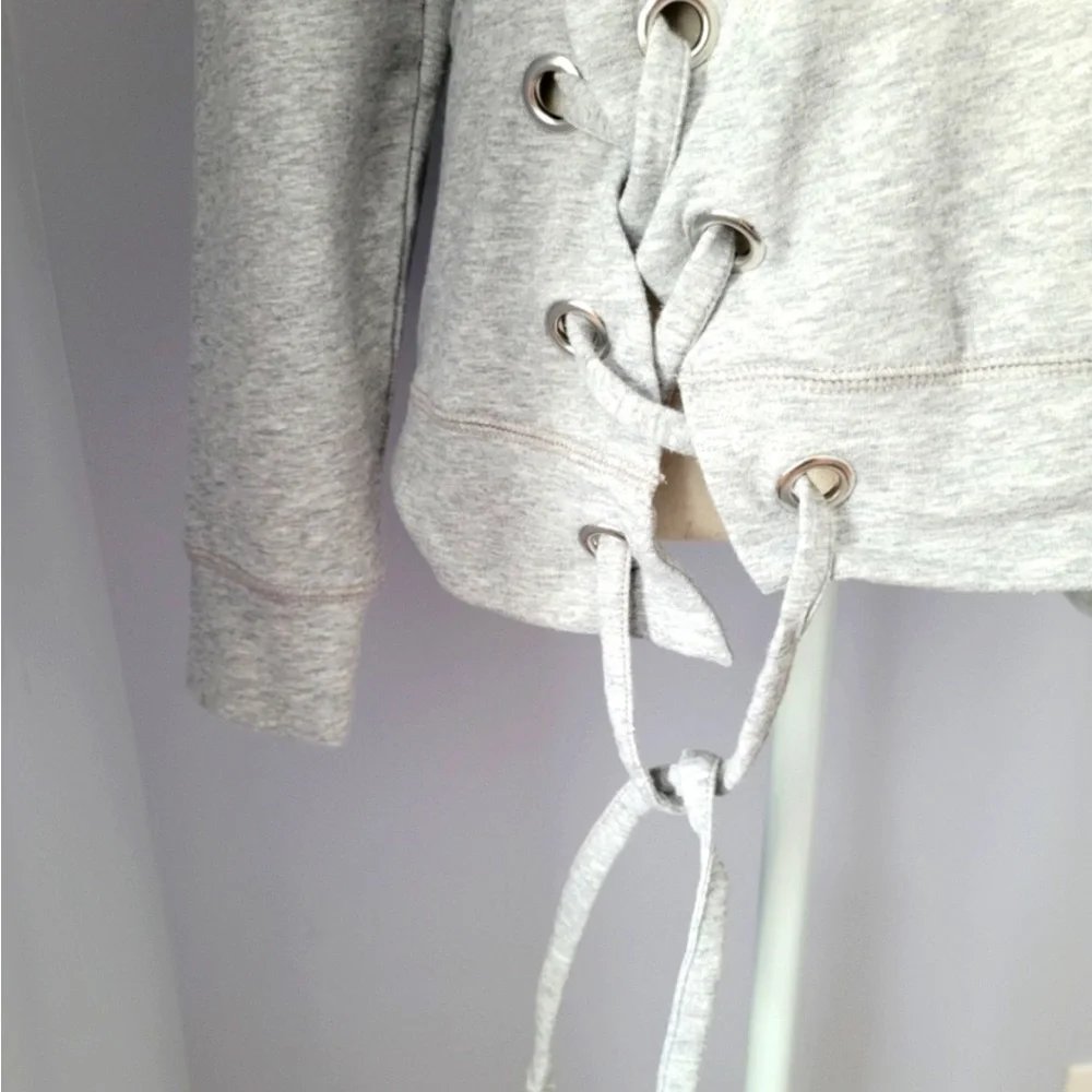 Michael Kors Hoodie EUC Gray Lace up Grommet Long Sleeve Tee Sweatshirt